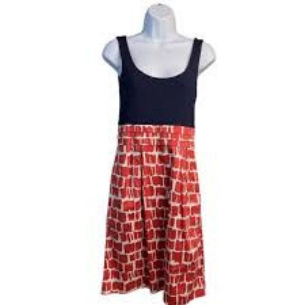 Boden CUTE Sleeveless Navy Red fit & flare pleated Sun Dress 4R